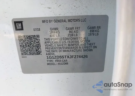 2018 Chevrolet Malibu Lt from USA, damaged, VIN 1G1ZD5STXJF274426